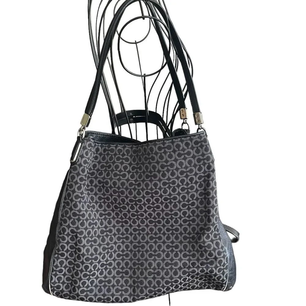 COACH Black Bag Madison 25637 Op Art Sateen Phoebe Shoulder Hobo Handbag Purse - Picture 2 of 13
